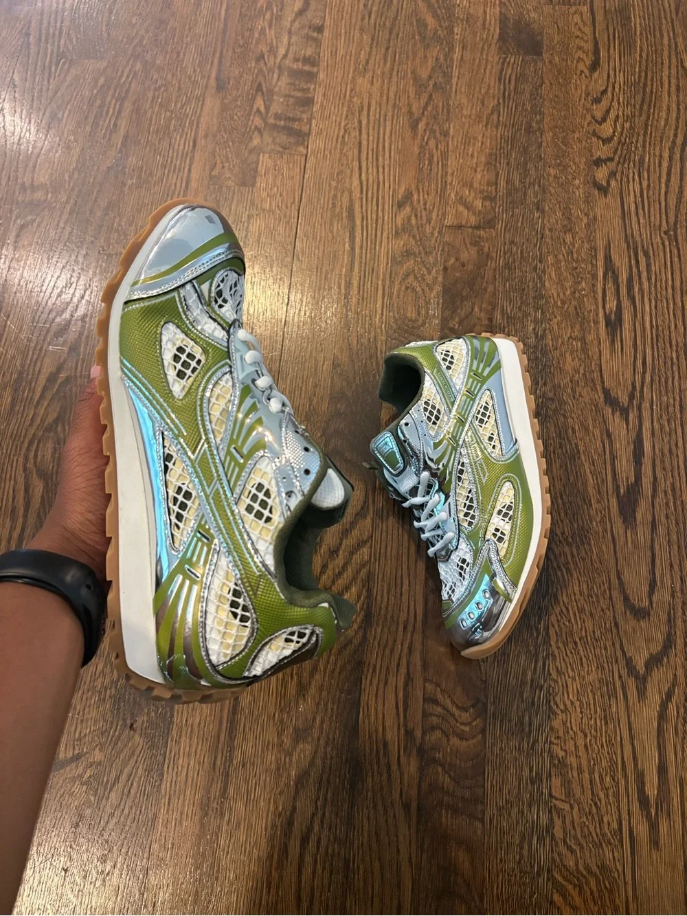 Bottega Veneta Olive Green and White Athletic Sneakers - Picture 3 of 5